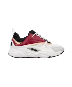 B22 SNEAKER WHITE AND BLACK TECHNICAL MESH WITH BURGUNDY WHITE AND GOLD-TONE CALFSKIN - CD128