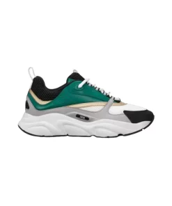 B22 SNEAKER WHITE AND BLACK TECHNICAL MESH WITH GREEN WHITE AND GOLD-TONE CALFSKIN - CD129