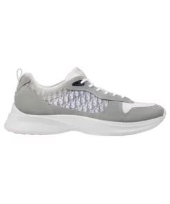 B25 RUNNER SNEAKER GRAY SUEDE AND WHITE TECHNICAL MESH WITH BLUE AND WHITE DIOR OBLIQUE CANVAS - CD122