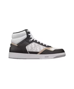 B27 HIGH-TOP SNEAKER BLACK WHITE AND BEIGE SMOOTH CALFSKIN WITH WHITE DIOR OBLIQUE GALAXY LEATHER - CD119