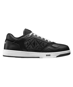 B27 LOW-TOP SNEAKER BLACK SMOOTH CALFSKIN AND CD DIAMOND CANVAS - CD100