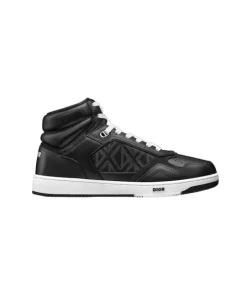 B27 LOW-TOP SNEAKER BLACK SMOOTH CALFSKIN AND CD DIAMOND CANVAS - CD109