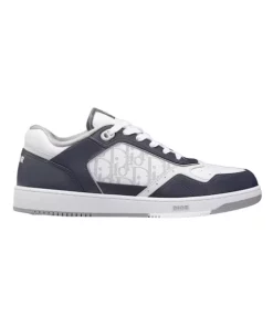 B27 LOW-TOP SNEAKER DEEP BLUE AND WHITE SMOOTH CALFSKIN WITH WHITE DIOR OBLIQUE GALAXY LEATHER - CDO88