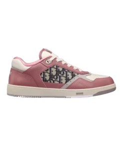 B27 LOW-TOP SNEAKER PINK AND CREAM SMOOTH CALFSKIN WITH BEIGE AND BLACK DIOR OBLIQUE JACQUARD - CDO94