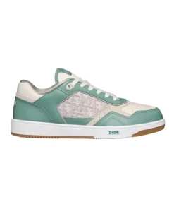 B27 LOW-TOP SNEAKER TURQUOISE AND CREAM SMOOTH CALFSKIN AND CREAM DIOR OBLIQUE JACQUARD CANVAS - CDO95