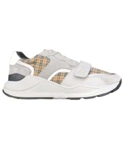 BURBERRY CHECK, SUEDE AND LEATHER SNEAKERS - BBR093