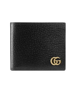 Gucci Men GG Marmont Leather Bi Fold Wallet Black Metal Free Tanned Leather Double G - WGR005