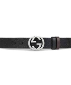 GUCCI SIGNATURE BELT WITH SILVER G BUCKLE - B49