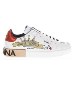 DOLCE AND GABBANA LEATHER ROYAL LOVE PRINT SNEAKERS IN WHITE - DG103