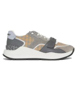 BURBERRY CHECK, SUEDE AND LEATHER SNEAKERS - BBR096