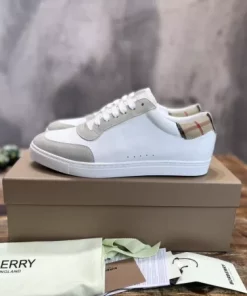 BURBERRY LEATHER, SUEDE AND VINTAGE CHECK COTTON SNEAKERS - BBR126