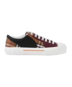 BURBERRY VINTAGE CHECK COTTON, MESH AND LEATHER SNEAKERS - BBR120