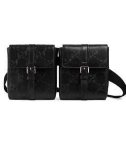 GG EMBOSSED BELT BAG BLACK GG EMBOSSED LEATHER COTTON LINEN LINING - GBC16