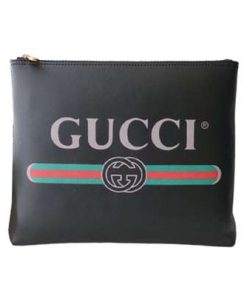 Gucci Large Clutch Purse Black Leather GG Logo Web - WGR035