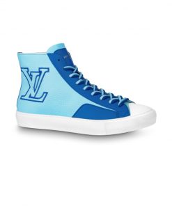 LOUIS VUITTON TATTOO SNEAKERS BOOTS BLUE GRAINED CALF LEATHER - LSVT099