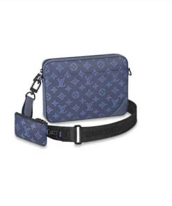 M45730 LOUIS VUITTON DUO MESSENGER BAG NAVY BLUE MONOGRAM SHADOW COWHIDE LEATHER