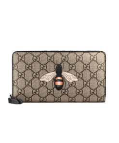 GUCCI BEE PRINT GG SUPREME ZIP AROUND WALLET