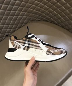 VINTAGE CHECK COTTON AND LEATHER SNEAKERS - BBR111