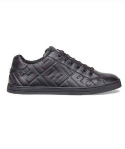 FENDI BLACK NAPPA LEATHER LOW-TOP SNEAKERS - FD04